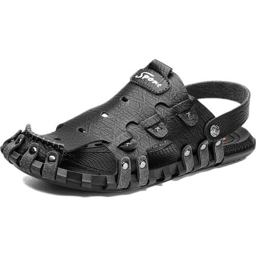 Men Split Genuine Leather Sandals 2021 Summer Hot Brand Male Casual Shoes Non-slip Slippers Beach Sandals Cool Water Flip Flops