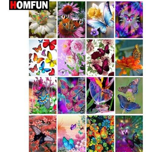 HOMFUN Full Square/Round Drill 5D DIY Diamond Painting "Flower color butterfly" 3D Embroidery Cross Stitch 5D Home Decor Gift