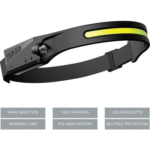 Motion Sensor Headlight COB LED Headlamp with Built-in Battery Flashlight USB Rechargeable Head Lamp Torch Work Light TLSM