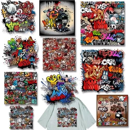 Graffiti pattern Character Patch for Clothing Heat Vinyl Ironing Stickers Decor Iron On Transfer Washable Garment Accessories
