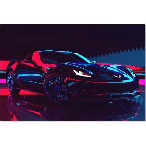Neon Lights Chevrolet Corvette Z06 Supercar Photo Canvas Wall Art Posters and Prints Modern Painting for Home Decor