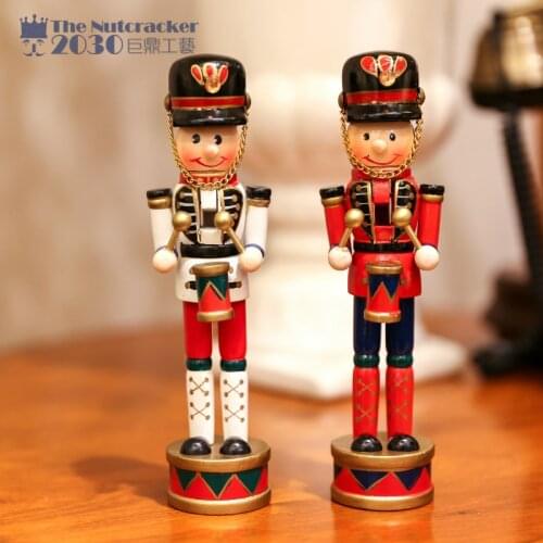 New 2pcs 1Set 18Cm Tall Christmas Holiday Nutcracker Colors Drums People Vintage German Wooden Table Walnut Toy Zakka Dolls