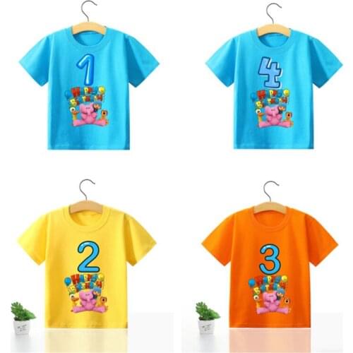 2021 New Pocoyo Kid Birthday Number T Shirt Child Clothes Color Boy Girl Digital T-shirt Children Cotton Clothing Birthday Gift