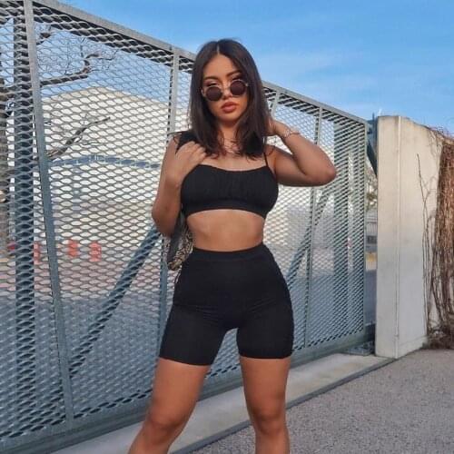 2020 Solid Yoga Set Summer Strap Sleeveless Crop Top Yoga Pants 2 Piece Set Women Sport Suit