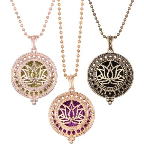 Lotus Flower Tree Aroma Diffuser Necklace Aromatherapy Jewelry Magnetic Essential Oil Diffuser Perfume Locket Pendant Necklaces