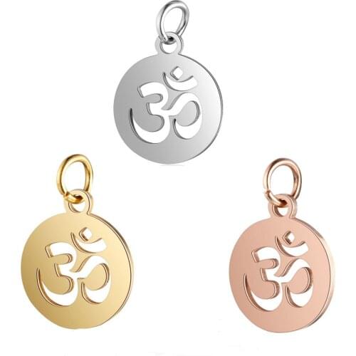 Stainless Steel 12*17mm Metal Mini Charm Hinduism Yoga AUM OM Charm Gold/Rose Gold/Steel Color Pendant for DIY Handmade Jewelry