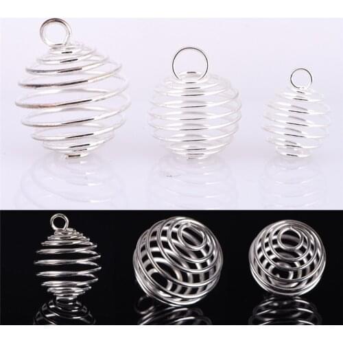 30Pcs Alloy Spiral Bead Cages Pendants Crafts Jewelry Making Findings Silver-Color