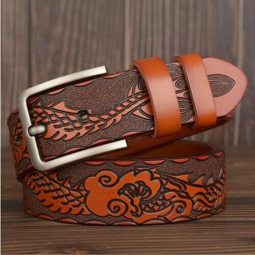 Men Genuine Leather Dragon Belt High Quality Luxury Jeans Belts Male Business Belt Vintage Waistband Strap Cowboy ZLB409