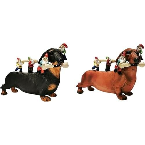 LUDA Garden Dachshund Dog And Dwarf Statue Fairy Garden Decoration Outdoor Home Decor Room Sculptures Decoration