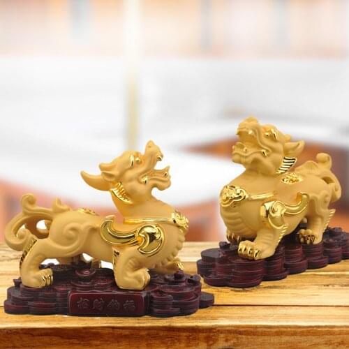 Shajin resin Pi Xiu lucky statue Handmade sculpture of modern art Chinese mascot FengShui Decoration Statue for Home Living Room