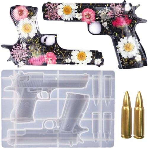 DIY 1PC Pistol Shape Epoxy Resin Mirror Mold 3D Gun Bullet Toy Silicone Mold For Resin Crystal Glue Drop Tool Cake Mold JU0183