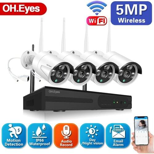 CCTV WIFI Security Monitoring Camera System 5MP 4 Channel Wireless NVR Kit Outdoor WIFI IP Surveillance Camera System Set 4CH