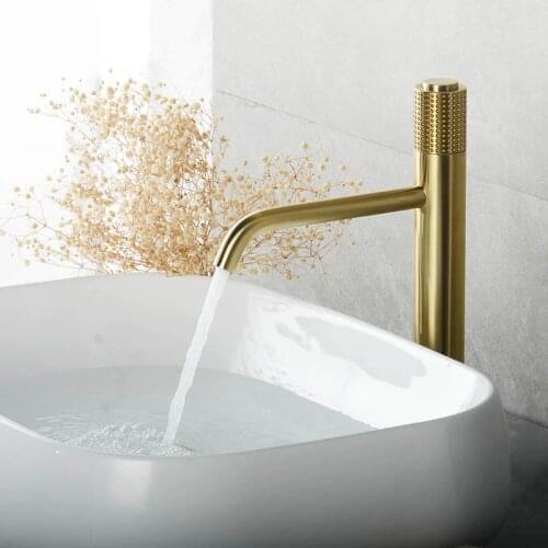 Knurling Design Deck Mounted Water Mixer Tap Press Handle Bass Bathroom Basin Faucet