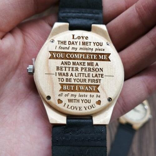 To My Love-You Complete Me Engraved Wooden Watch Japan Automatic Quartz wood Watches Luxury Fashion Sports Wristwatches