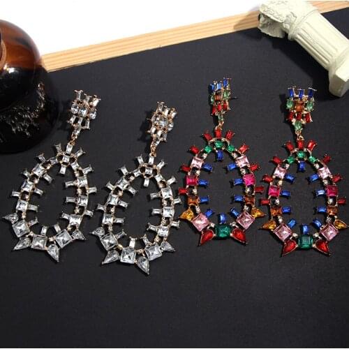 JUST FEEL New Crystal Dangle Earrings Women Fashion Jewelry Geometric Wedding Gifts Party Hanging Statement Earrings Accessories