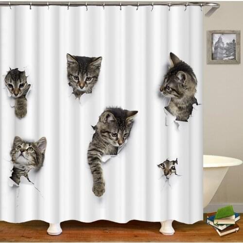 Waterproof Shower Curtain for Bathroom Funny Animals Print Cat Dog lion Tiger Zebra Bath Curtain with Hooks Bathtub Curtains