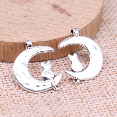WYSIWYG 10pcs 22x18mm Charm Crescent Moon Cat Moon And Cat Charms For Jewelry Making