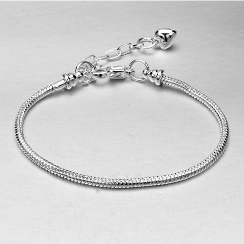 Yingwu 1pc Silver Plated Lobster Clasp Snake Chain Charm Heart Bracelet & Bangle Fit European Big Hole Charms Beads Jewelry
