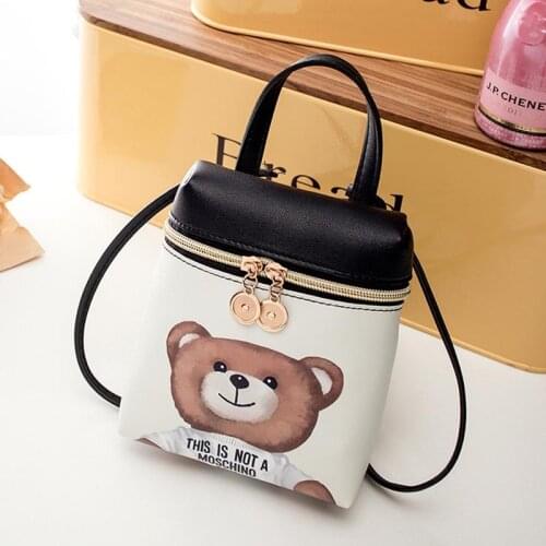Womens Handbag New Casual Cartoon Female Messenger Shoulder Bags Cute Crossbody Fashion Leather Bags Mini Bear Mobile Phone Bag