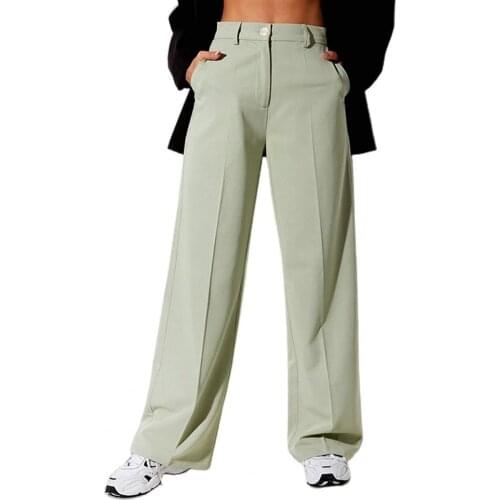 Women Fashion Solid Color High Waist Pockets Straight Suit Trousers Dress Pants Female Straight Pants Streetwear Women Trousers