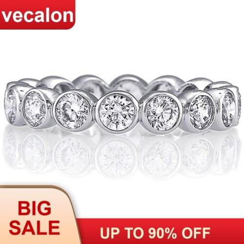 Vecalon Fashion Female Wedding Bands Ring 925 Sterling Silver 3mm 5A Zircon Sona Cz Engagement rings for women Finger Jewelry