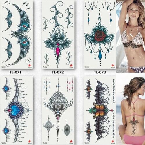 1 Sheet Chest Body Tattoo Temporary Waterproof Jewelry Lace Decal Waist Art Tattoo Sticker for Women