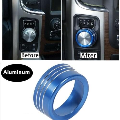 1Pcs Aluminum Blue Gear Shift Switch Knob Ring Trim Cover Car Interior Sticker For 2013-17 Dodge Ram 1500