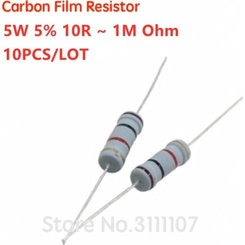 10PCS 5W 5% 10R-1M ohm 2.2R 10R 22R 47R 51R 100R 150R 470R 1K 4.7K 10K 47K 1 2.2 10 22 47 51 100 150 470 ohm