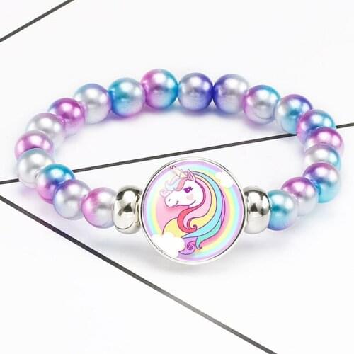18mm Unicorn Beads Bracelets Snap Holder Buttons Dome Cabochon Unicorn Charms Bracelet Trendy Jewelry Girls Women Unisex Gift