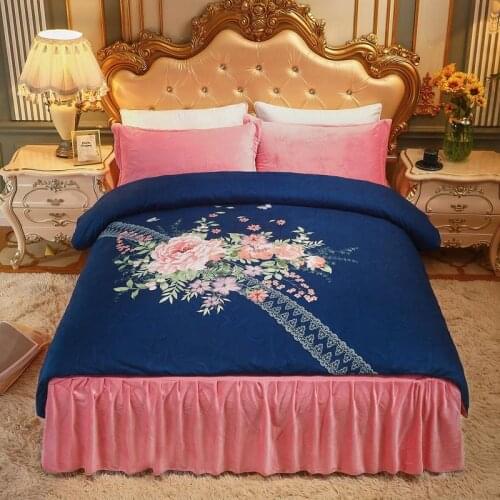 4Pcs Crystal velvet Princess style luxury bedding sets queen king size duvet cover set bed skirt set pillowcase bedclothes