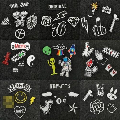 5Pcs/lot Space Cross Punk patches Black and White Embroidery Patch Rock Band Iron-on transfers for clothing Jeans Stripe Decal