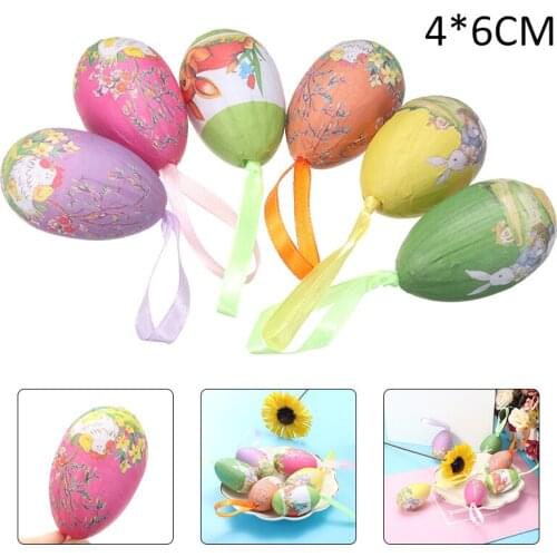 6pcs Hanging Colorful Eggs Easter Cartoon Animal Christmas Vintage Foam Holiday DIY Decorations Party Ornaments