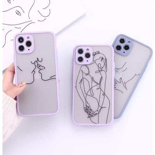Abstract Geometric Line Body Phone Case For iPhone 12 11 Pro Max X XR XS Max 7 8 Plus Mini Bumper Matte Back Cover Coque