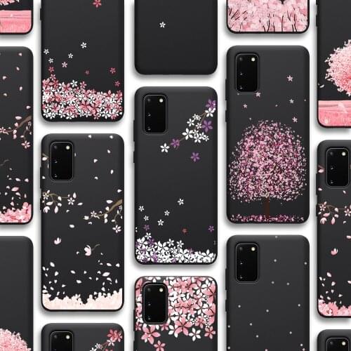 Cherry Tree Case for Samsung Galaxy S21 A51 S20 A50 A71 A70 S10 A12 A21S S9 S8 A20 A30 S10e Note 20 10 Plus Ultra Lite Black TPU