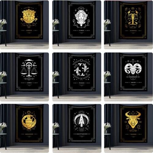 Black And White Constellation Tarot Tapestry Wall Hanging Science Fiction Psychedelic Magic Bohemian Hippie Home Decor