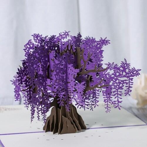 Wisteria Flower 3D Pop Up Greeting Cards Handmade Paper Carving Cut Post Card Birthday Christmas Valentine Day Decoration Gift