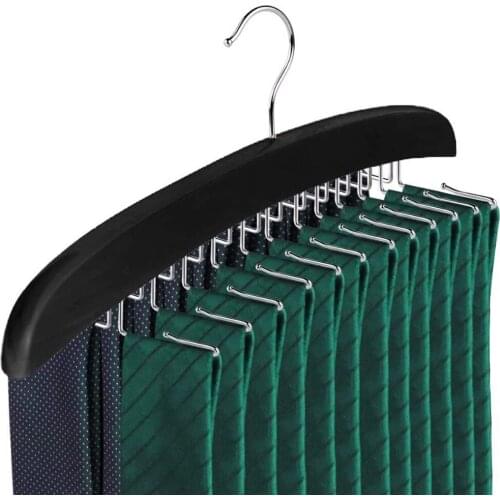 Wooden Tie Rack Hanging Organizer for Mens Closet Accessories, Space Saving Necktie Holder for Storage and Display, Holds 24 Tie
