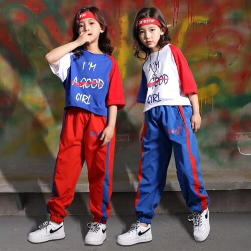 Children Jazz Dance Costumes Korean Style Girl Hip-hop Letter Print T-shirt Pants Set Summer Loose Performance Wear Outfits
