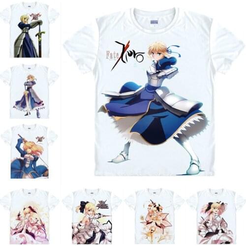 Coolprint Anime Shirt Fate Hollow Ataraxia T Shirts Multi-style Short Sleeve Saber Arturia Pendragon Cosplay Motivs Hentai Shirt