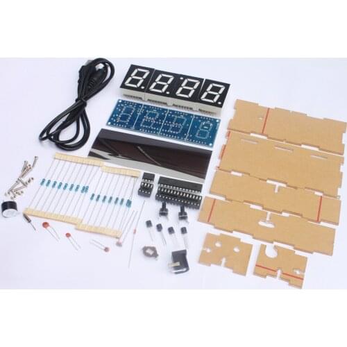 Compact 4-digit DIY Digital LED Clock Kit Light Control Temperature Date Time Display with Transparent Case