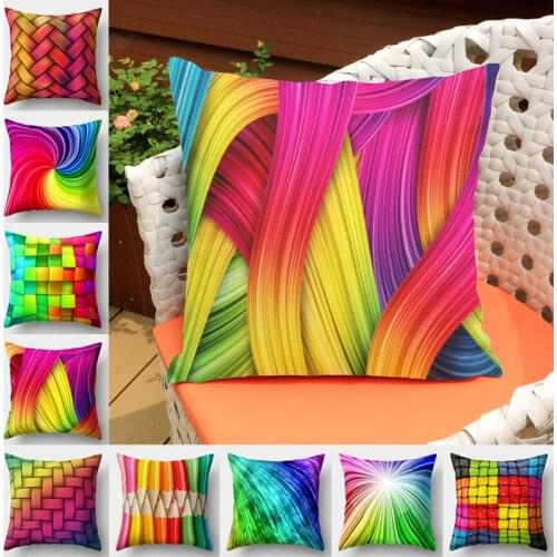 Square 45*45cm Rainbow Pillow Case Cushion Colorful Geometric Feather Polyester Decoration for Home Car Sofa Cushion Cover