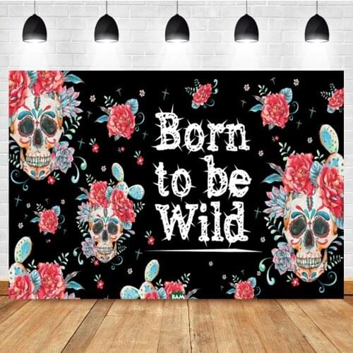 Laeacco Mexico Day Of The Dead Diamond Born To Be Wild Rose Skull Photography Background Photographic Backdrop For Photo Studio