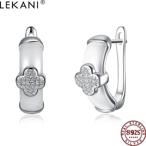 LEKANI 925 Sterling Silver Stud Earrings For Women White 5A Clear Cubic Zirconia Girl Small Earring Anniversary Fine Jewelry