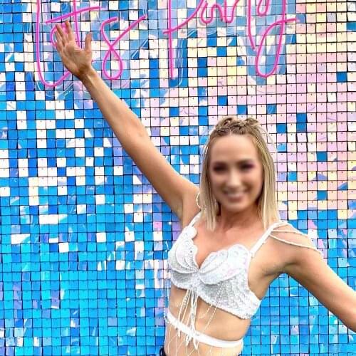 Shimmer Wall Sequin Panel Wedding Backdrop Custom Adverting Sings Shop Window Background Glam Iridescent Blue 3d Sticker Birhday