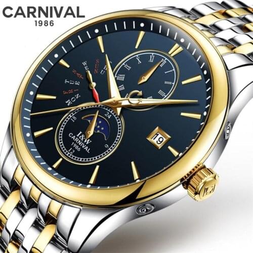 Mens Watches CARNIVAL Switzerland Top Luxury Brand Automatic Mechanical Watch Men Full Steel Business Waterproof Sport Watches