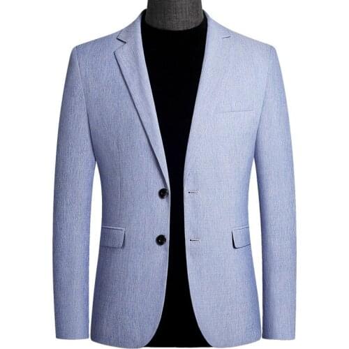 Korean Style Men Slim Blazer Brand New Luxury Business Casual Suit Men Blazers Formal Wedding Dress Design Male Suit Blue Grey