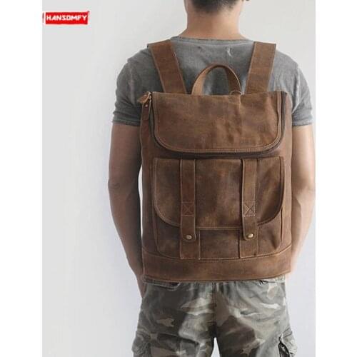 Retro Men Backpack Male Leisure Travel 15 Inch Laptop Computer Shoulder Bag Top Layer Leather Backpacks Crazy Horse Leather Spot