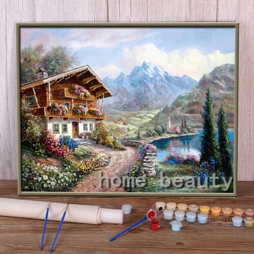 Tree Landscape Coloring By Numbers Painting Package Acrylic Paints 40*50 Oil Painting Decorative Paintings For Kids Wholesale