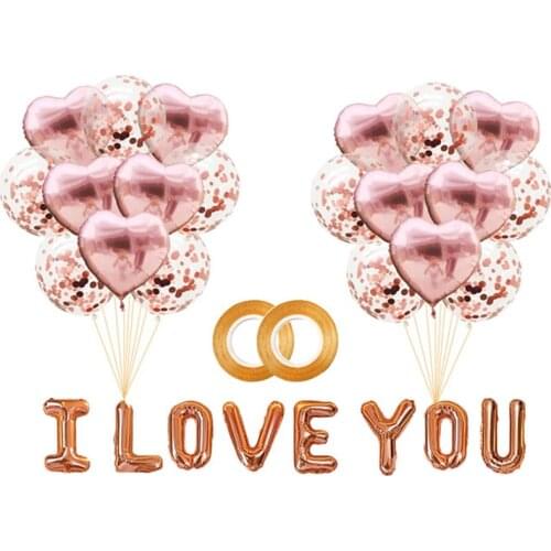 Letters I LOVE YOU Balloons Kit Wedding Party Decorations Aluminum Foil Heart Confetti Air Ballon Valentines Day Decor