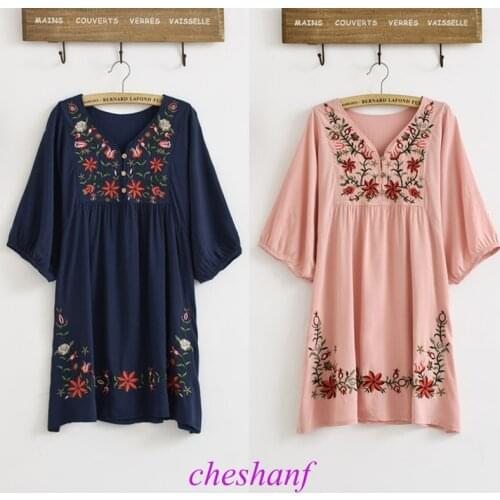 New 2021 Spring Summer Vintage 70s Mexican Ethnic Floral Embroidered Blouse Boho Tops Women Clothing Blusas Free Shipping